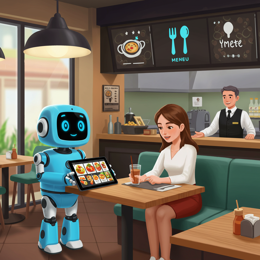 Featured image showing a tablet displaying daily specials, with speech bubbles indicating AI voice interaction.
